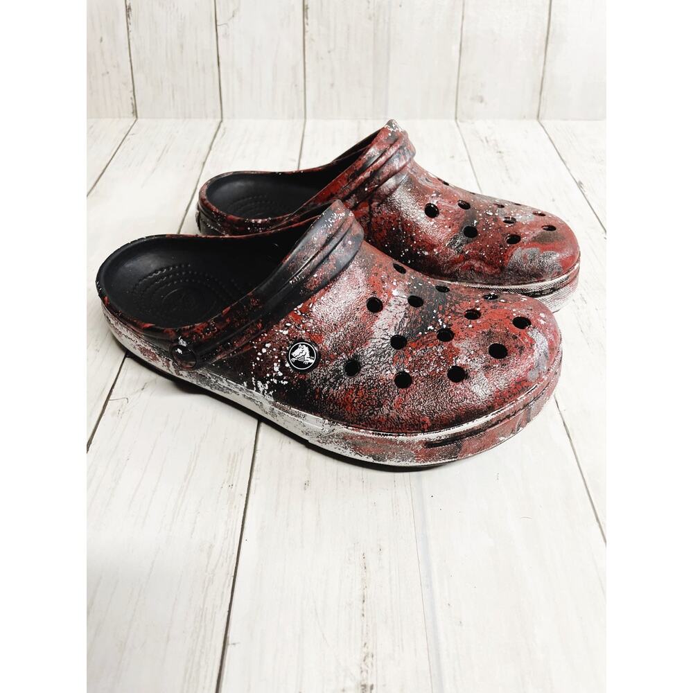 Crocs Red, White, and Black Hand Painted Men Size 8 Women Size 10